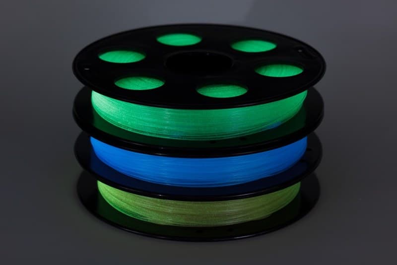 Набор светящегося в темноте PETG пластика Bestfilament 0,5 кг 1,75 мм (синий, жёлтый, зелёный)