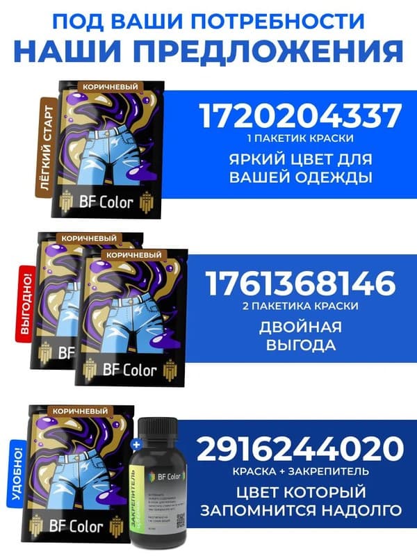 Коричневая краска для натуральных тканей BFColor на 1 кг вещей