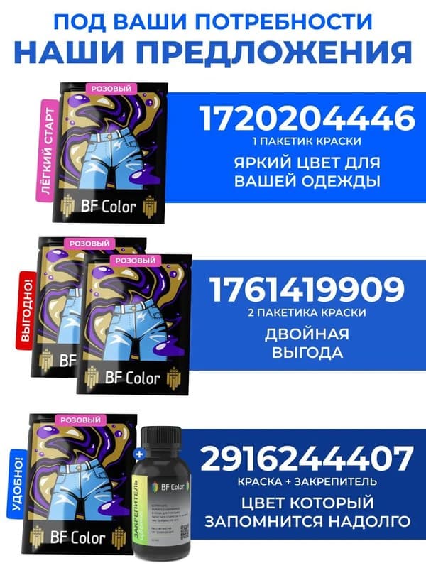 Розовая краска для натуральных тканей BFColor на 1 кг вещей