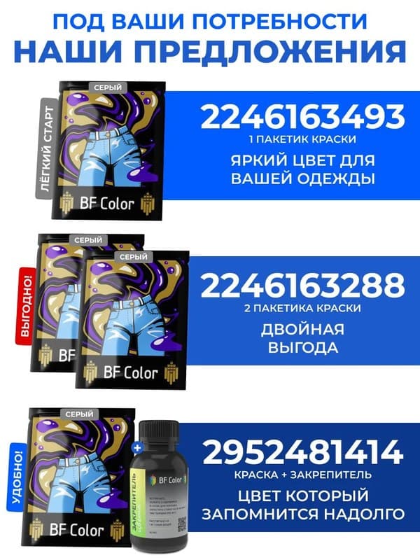 Серая краска для натуральных тканей BFColor на 1 кг вещей